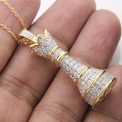 Chess King Piece Chasm 14K Gold Finish 3.0Ct Pave Set Simulated Diamond Necklace