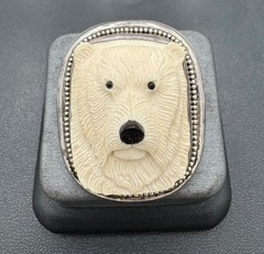Vintage Sterling Silver Hand Carved Polar Bear Face Pin/Pendant w/6.5mm Bale