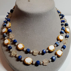 Artisan Sterling Silver 40″ Blue Sodalite Stone Celadon Jade Brown 925 Necklace