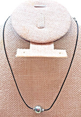 Icing Single Silver Tone Bead on Leather Cord Necklace/Choker 15-18″ Boho