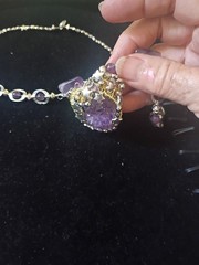 Amethyst Druzy Wire Wrapped Stars Accent StatemenNecklace With Matching Earrings