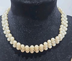 VINTAGE 3 STRAND 15″ BEADED CHOKER WITH FAUX PEARLS & SMALL WHITE GLASS BEADS