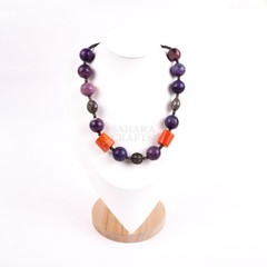 Lapis Lazuli, Coral Bead Necklace, Natural Blue Gems Necklace, Handmade Beaded