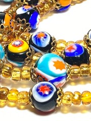 Vtg Murano Venetian Millefiori Graduated Art Glass Bead Multicolor Necklace 26”
