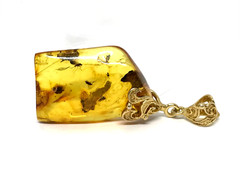 Amber Pendant 4 Insects Natural Baltic Fossil Inclusion Silver 925 Gold 5,9g2179