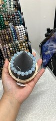 handcrafted beaded bracelet, aquamarine, blue, 10mm, stretch, gemstone