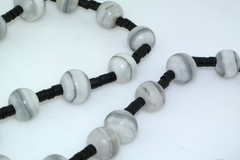 Artisan Marble Gray Agate Stone Black Onyx Bead 24″ Necklace Strand