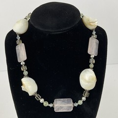Vtg Morganite MOP Faceted Gemstones Pearl Collar Necklace Sterling Artisan Made