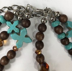 Artisan Necklace Southwest Beaded Blue & Brown Cross Multi Strand – 24 in Length