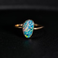 Beauty of Swirls- Australian Black Opal Diamond Engagement Wedding Ring 18K Gold