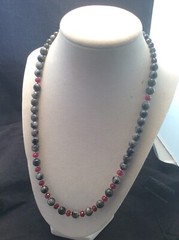 Handmade Indian Black Gray Labradorite & Red Jade Sterling Silver Necklace 21”