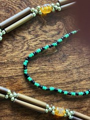 Vintage Wood Glass Metal Beaded Long Necklace Artisan Boho 30” With 2” Drop