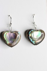 Abalone Earrings Paua Shell Heart Shape 925 Sterling Silver Iridescent 1 1/4″