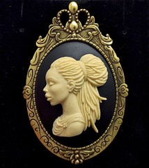 Black Woman Gold Brooch or Pendant Beautiful African American with Braids Cameo