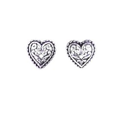 Sterling Silver Diamond-Cut Heart Stud Earrings