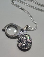 Magnifying Glass Victorian Art Nouveau Lady Face Mother of Pearl Loupe Pendant