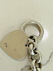 Sterling 925 Marked Silver Heart Charm Bracelet