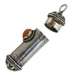 Vintage Tibetan Ghau Prayer Box Amulet Pendant Tested Silver W Coral Cabochon