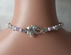 Bullet Southwestern Boho Flowers Pink Purple Silver Flower Necklace Earring Set
