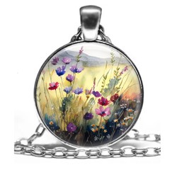 Field of Wild Flowers Gardening Lovers Gift Pendant Necklace Handcrafted Jewelry