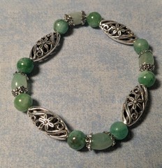 Handmade beaded bracelet 8″ Oval and round green dyed jade beads