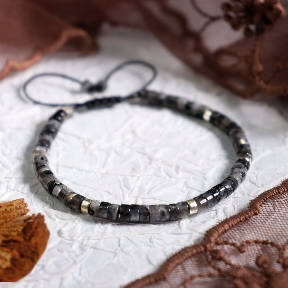 Black Moonstone 4mm Tube Beads Healing Crystal Stone Dainty Handmade Bracelet