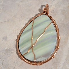 Artisan Mother of Pearl Copper Wire Wrapped Tree of Life Pendant Iridescent