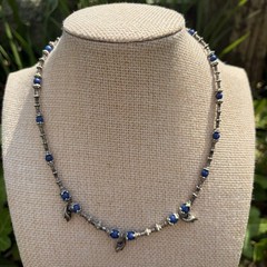 Lapis Lazuli Sterling Silver Beaded Necklace Choker Tribal Fringe Artisan 90s