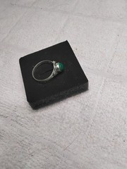 Rhodium Plated Cocktail Ring Green Round Gemstone Center Stone Size 7.25