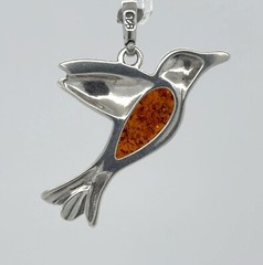 Cognac / Brown BALTIC AMBER Bird Dove Pendant 925 STERLING SILVER Natural #2601e