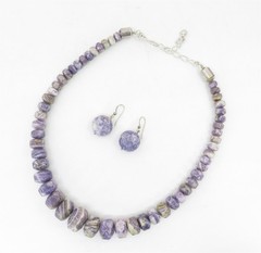Jay King Charoite Beaded Necklace & Earrings Set Desert Rose Trading .925 Clasp