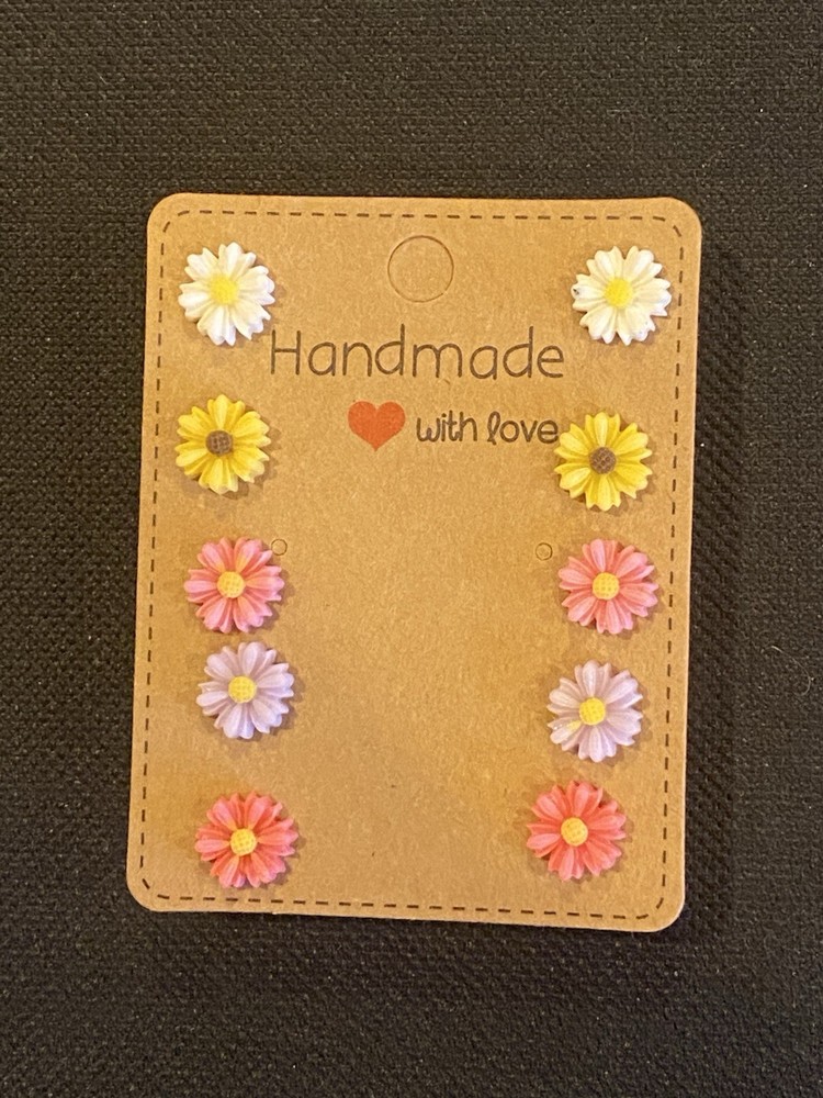 Handmade Flower Earrings Stud Hypoallergenic Daisy Sunflower Ray Flowers 5pc Set