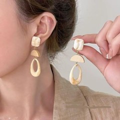 Vintage Hollow Teardrop Semicircle Dangle Drop Statement one size, White