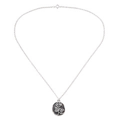 Boho Rose Charm Necklace-Hammered Silver- Oval Rolo Cable Chain – Lobster Clasp