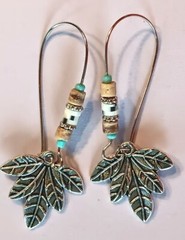 HANGING LEAF earring WOOD POLYMER GLASS beaded KIDNEY WIRE SP28