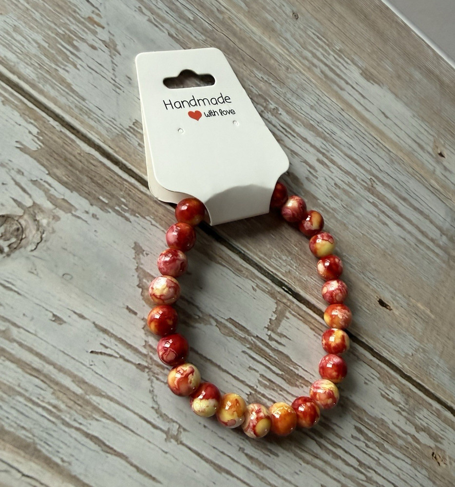 Handmade Bohemian Multicolor Beaded Stretch Bracelet, yellow bracelet, Orange