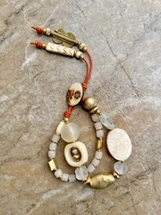 Bohemian Bracelet MOP, African Bone, Glass, Brass, and Vintage Resin Beads
