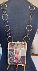 Handmade Crocheted art Necklace Cotton Fabric embroidered crocheted+ Beads