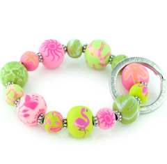 NEW JILZARAH Handmade Clay Beads FLAMINGO PINK Green 15mm SMALL Wrist Keychain