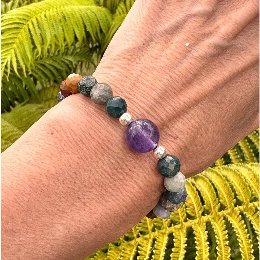Tranquil Amethyst & Mix Faceted India Agate Bracelet Handcrafted in Maui