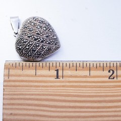 Vintage sterling silver heart charm pendant, 925 photo locket with marcasite
