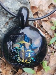 Glass Pendant Borosilicate Hand Made Dichroic Mushrooms And Wizard Background