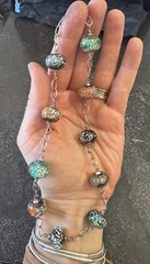 Unique Lampwork Glass Beaded Necklace Silver Adjustable 16-17 In