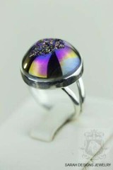 Size 8 ROUND TITANIUM DRUSY 925 Fine Sterling Silver Ring r1140