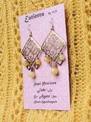 Eutierra Semi-Precious Yellow Jade Earrings Hand Crafted In The USA Brass 2 5/8″