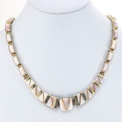 Natural Colorfully Mother Of Pearl Sterling Silver Necklace 18″FREE SHIPPING