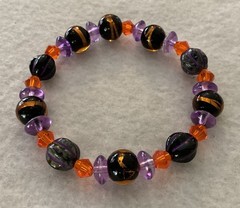 Halloween Colors/Black,Orange&Purple/Foil LampWork & Czech Glass Beaded Bracelet
