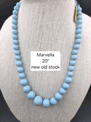 Vintage Necklace Marvella Seafoam Blue Beads Acrylic Spring Ring Clasp 20″ 0377