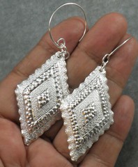 .999 Fine Silver over Copper Diamond Ridge Pattern Earrings Handmade Hill Tribes