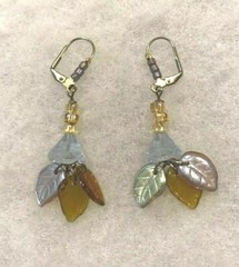 Irridescent Leaf Drop Earrings with Beaded Accents – 2 1/2 Inches Long